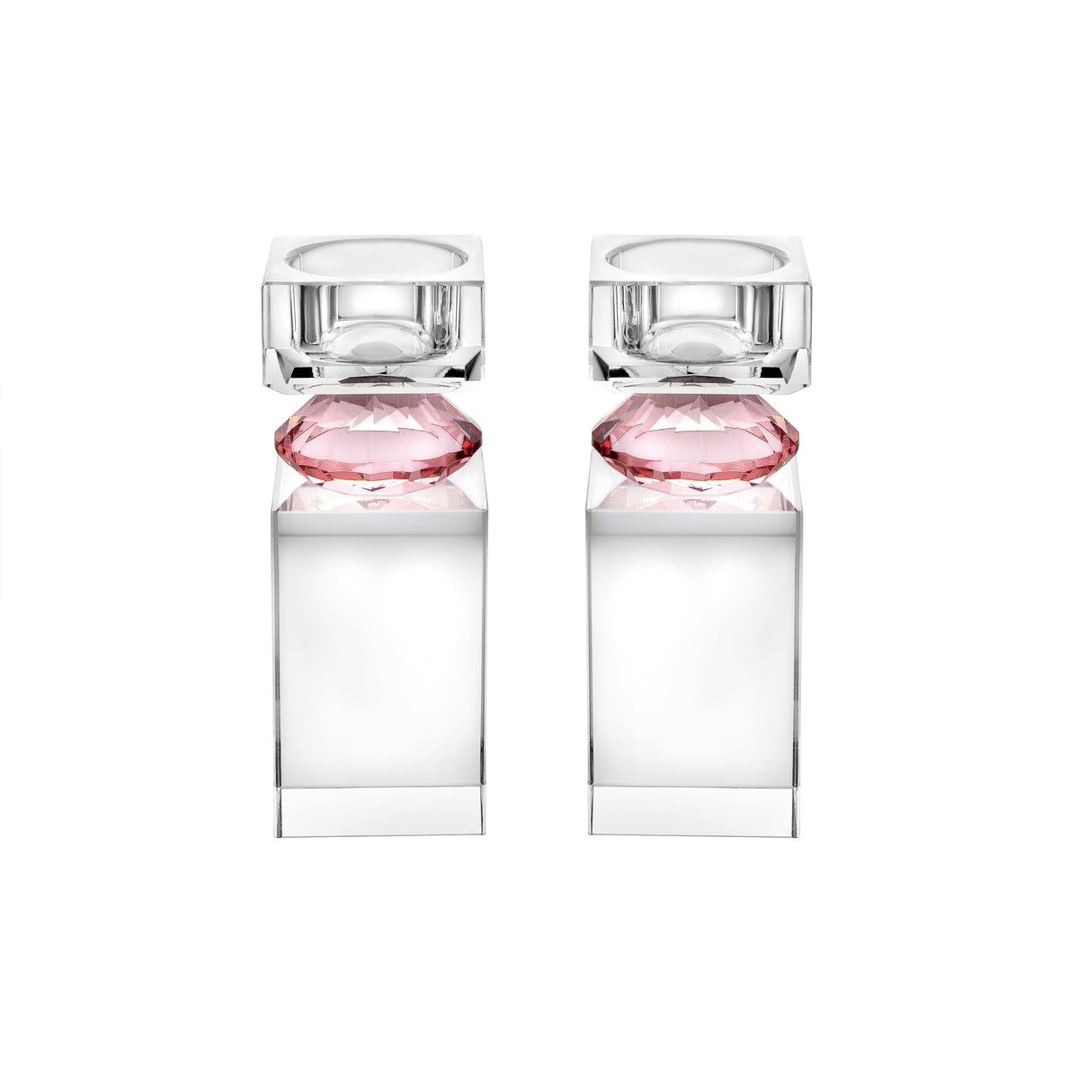 Set of 2 Tall Tea Light Candle Holders with Diamond on Foot