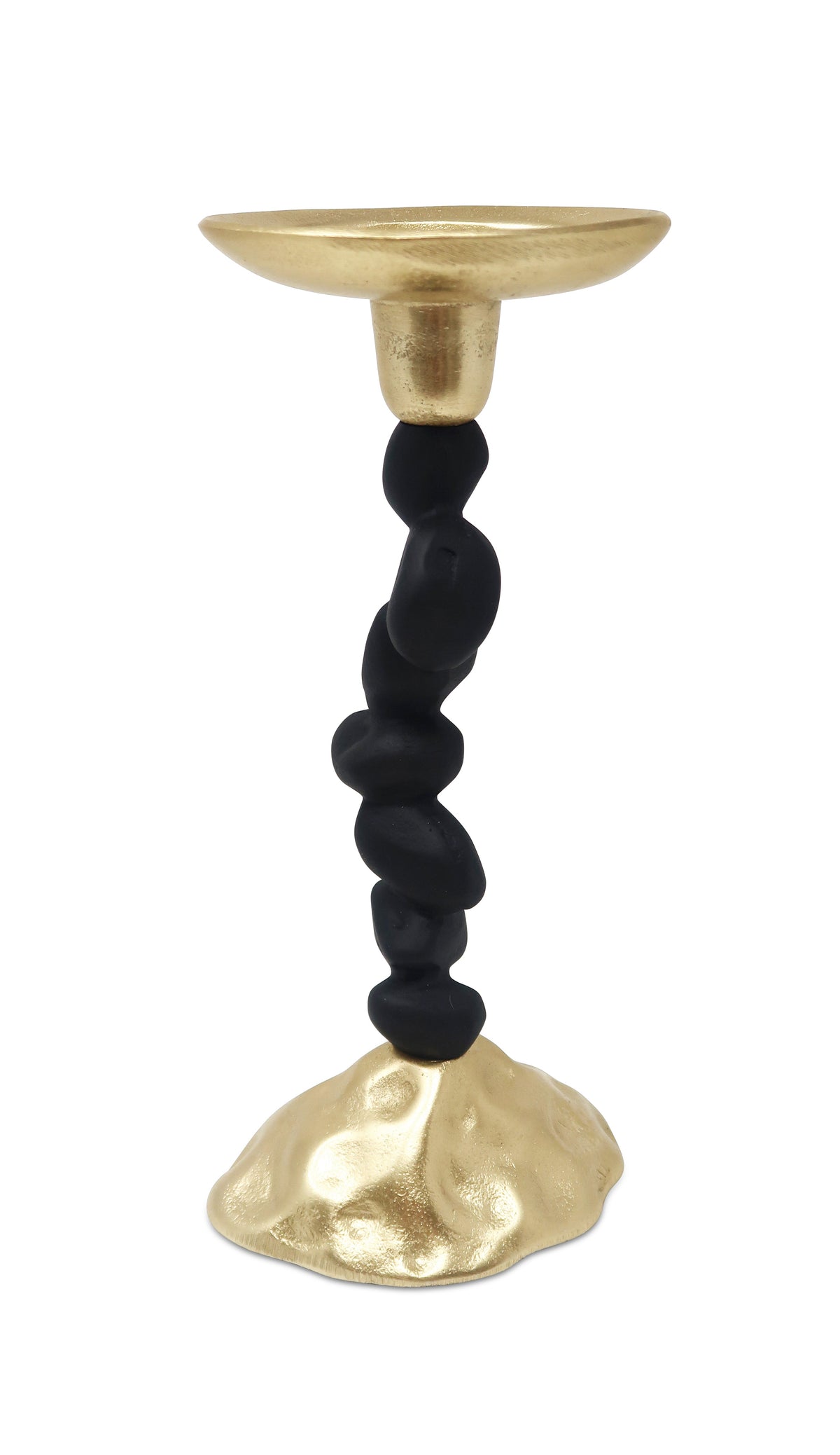 Black and Gold Pillar Candle Holder With Pebble Design