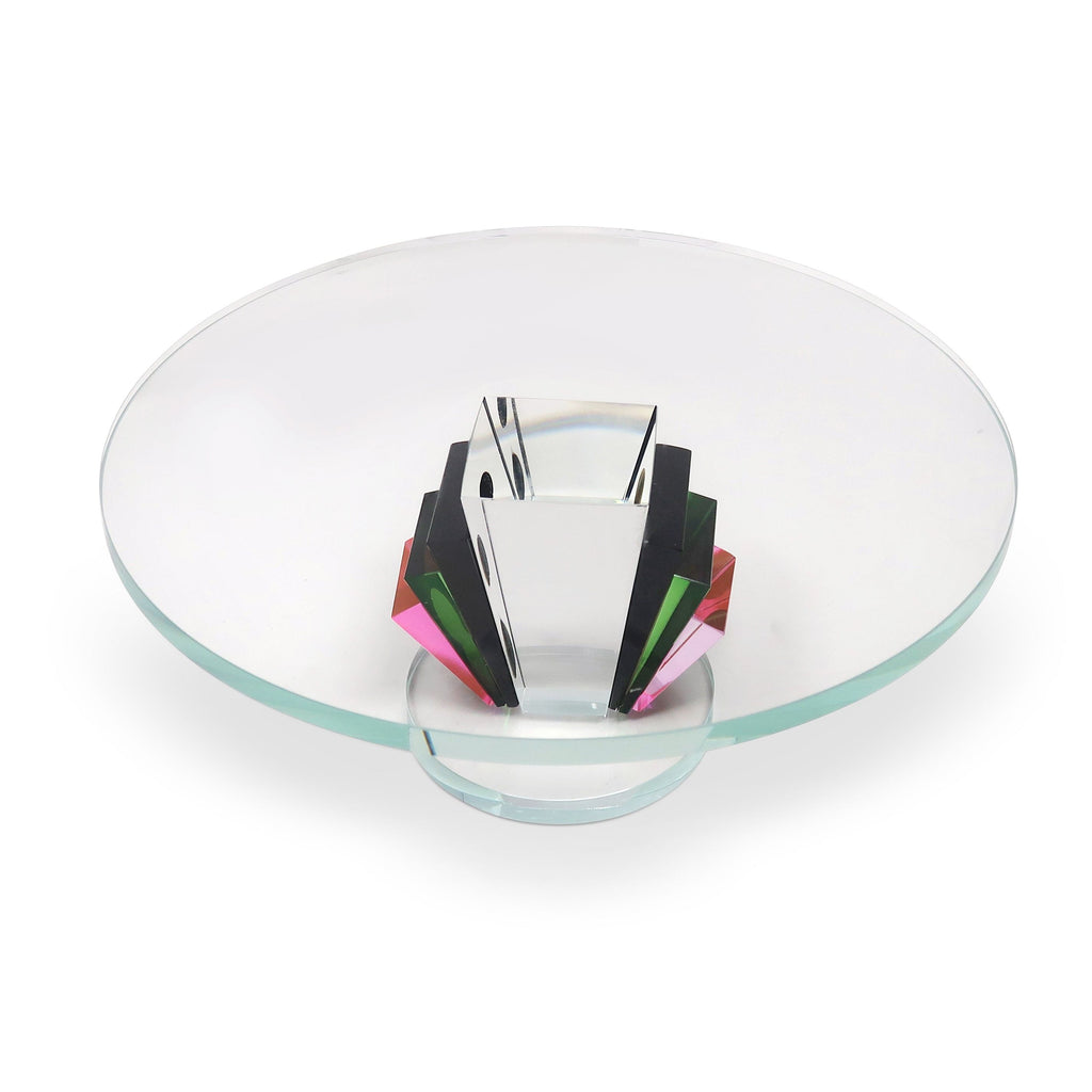 Crystal Cake Stand with Tri - Colored Base