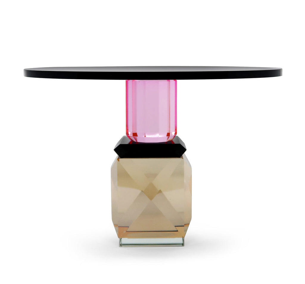 Black Crystal Cake Stand with Amber and Pink Base