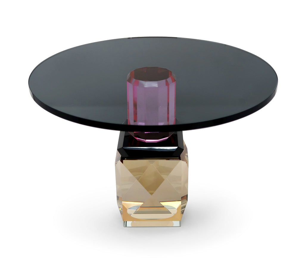 Black Crystal Cake Stand with Amber and Pink Base