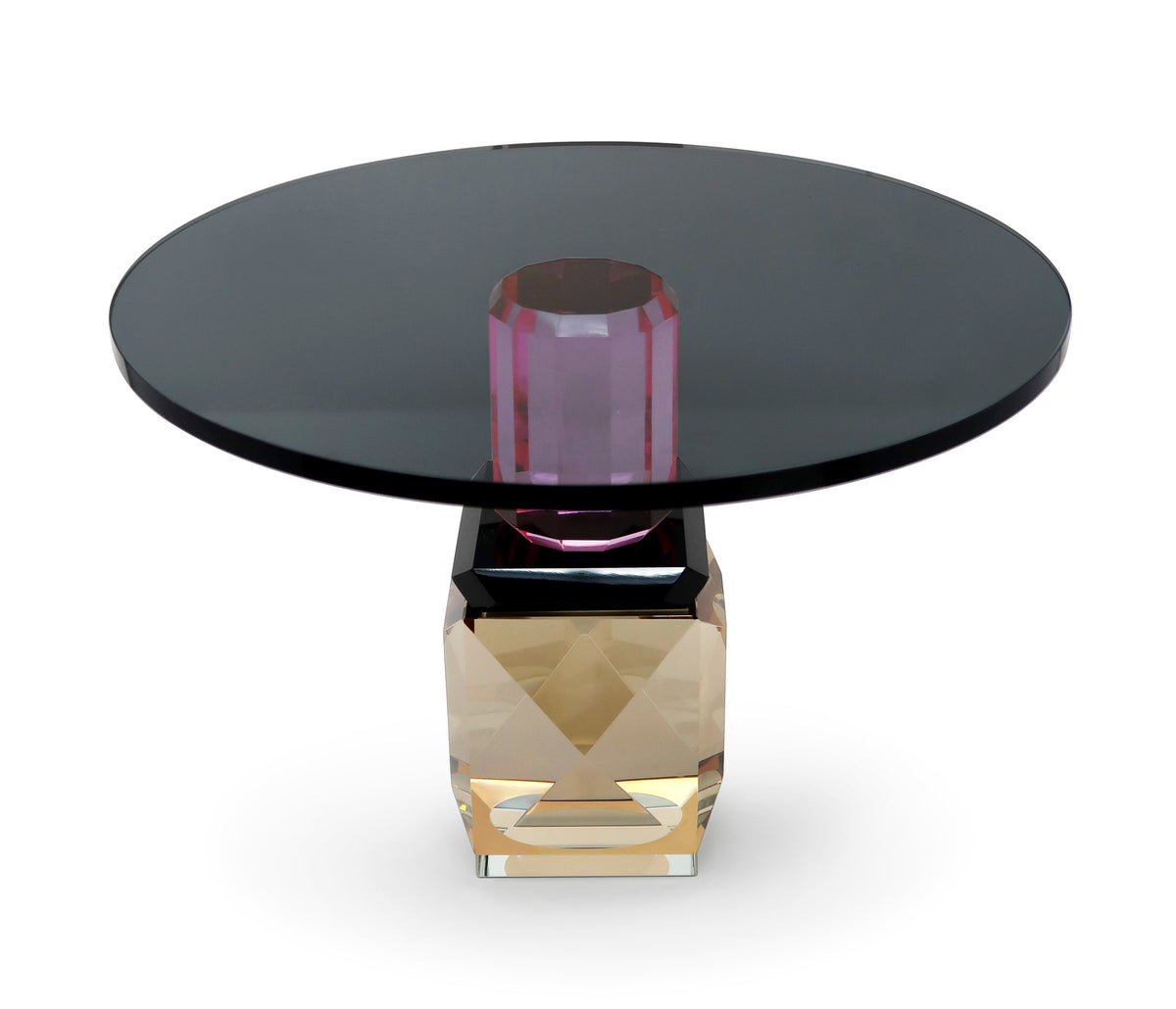 Black Crystal Cake Stand with Amber and Pink Base
