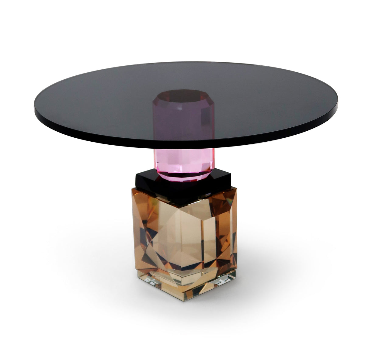 Black Crystal Cake Stand with Amber and Pink Base