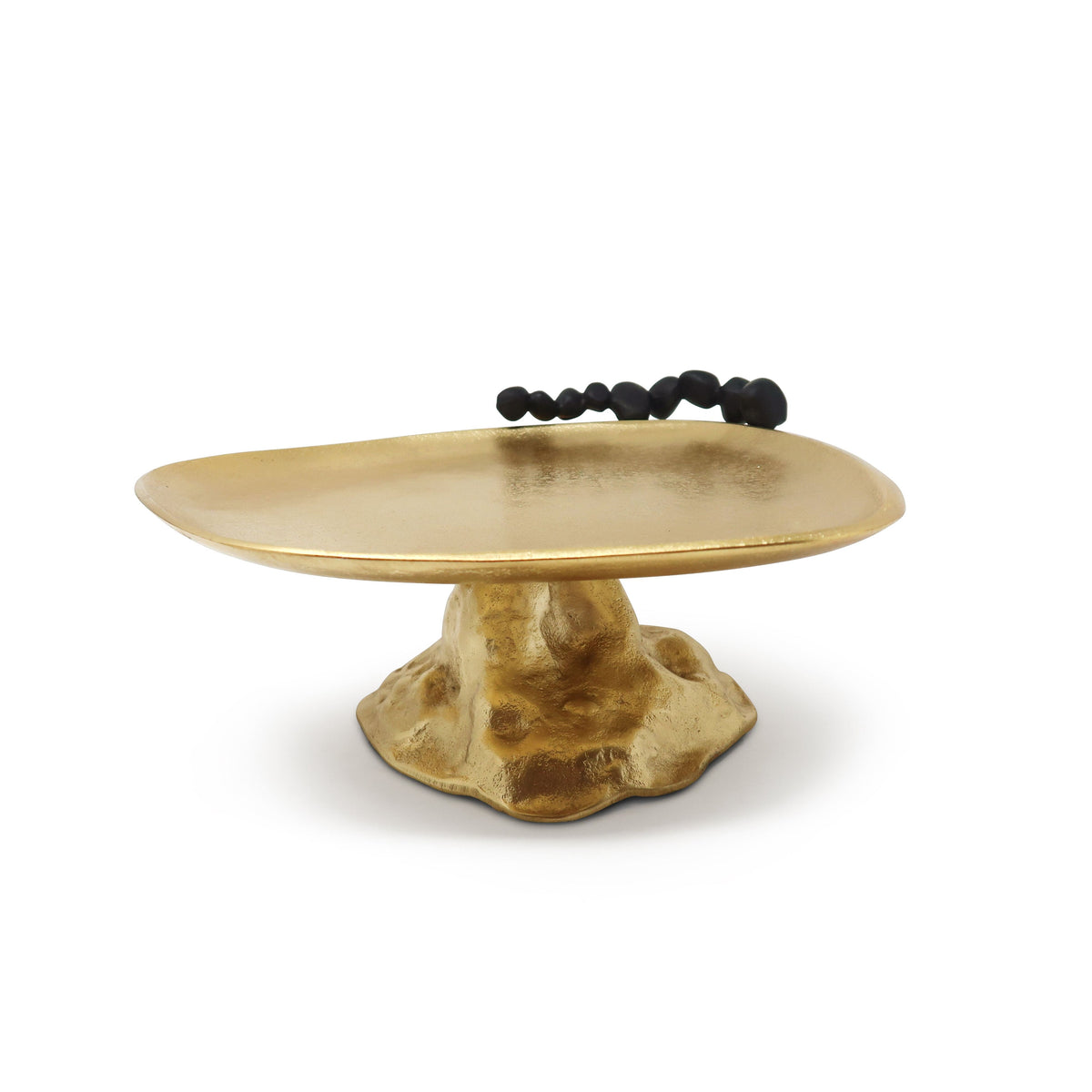 Gold Footed Cake Plate with Black Pebble Design
