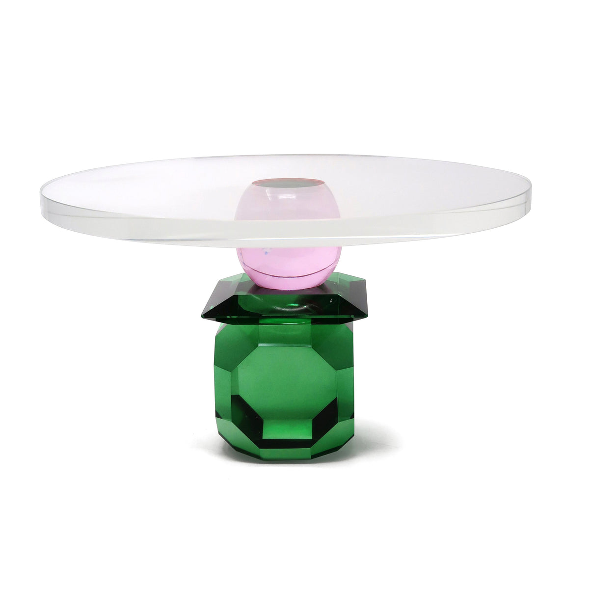 Glass Cake Plate with Green and Pink Base