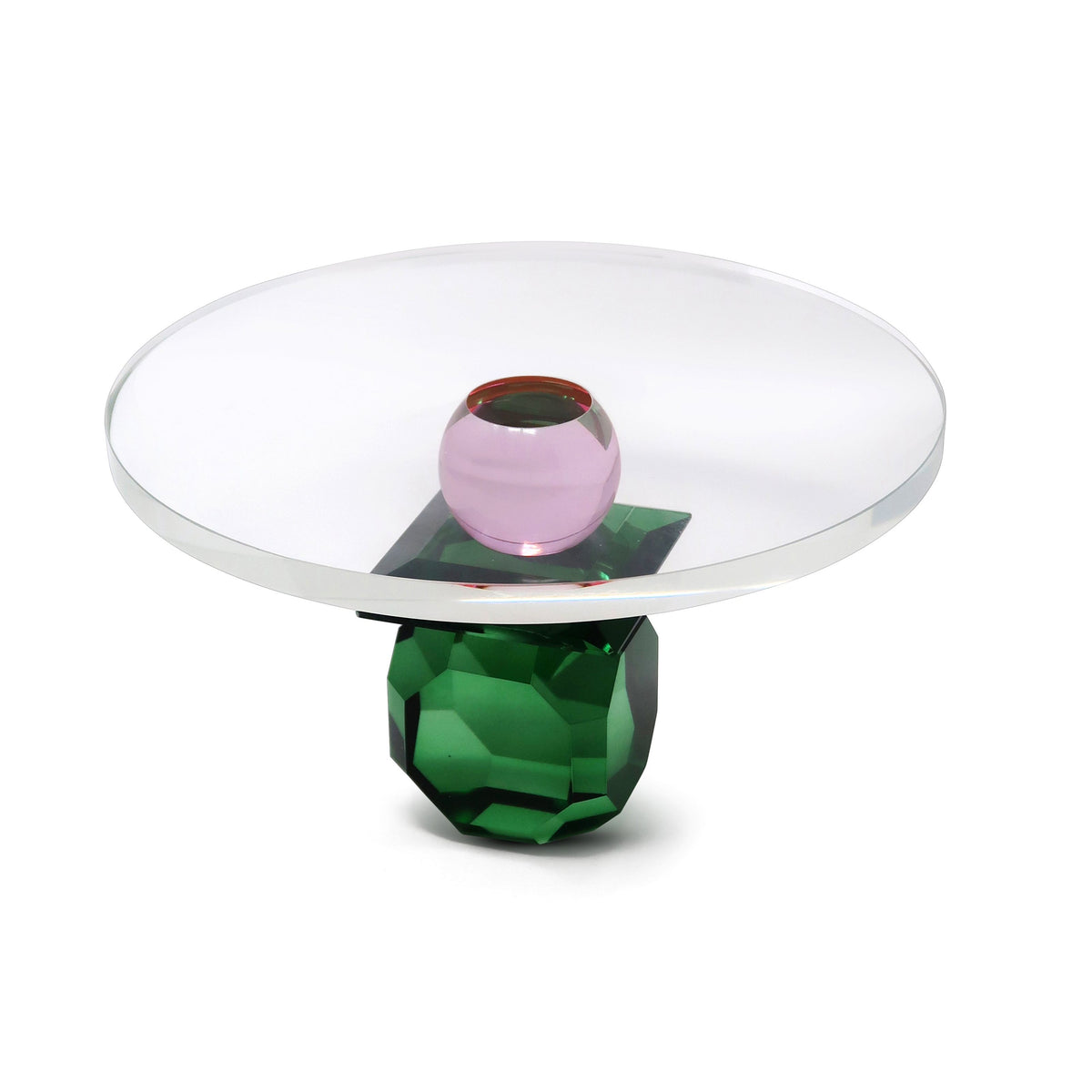 Glass Cake Plate with Green and Pink Base