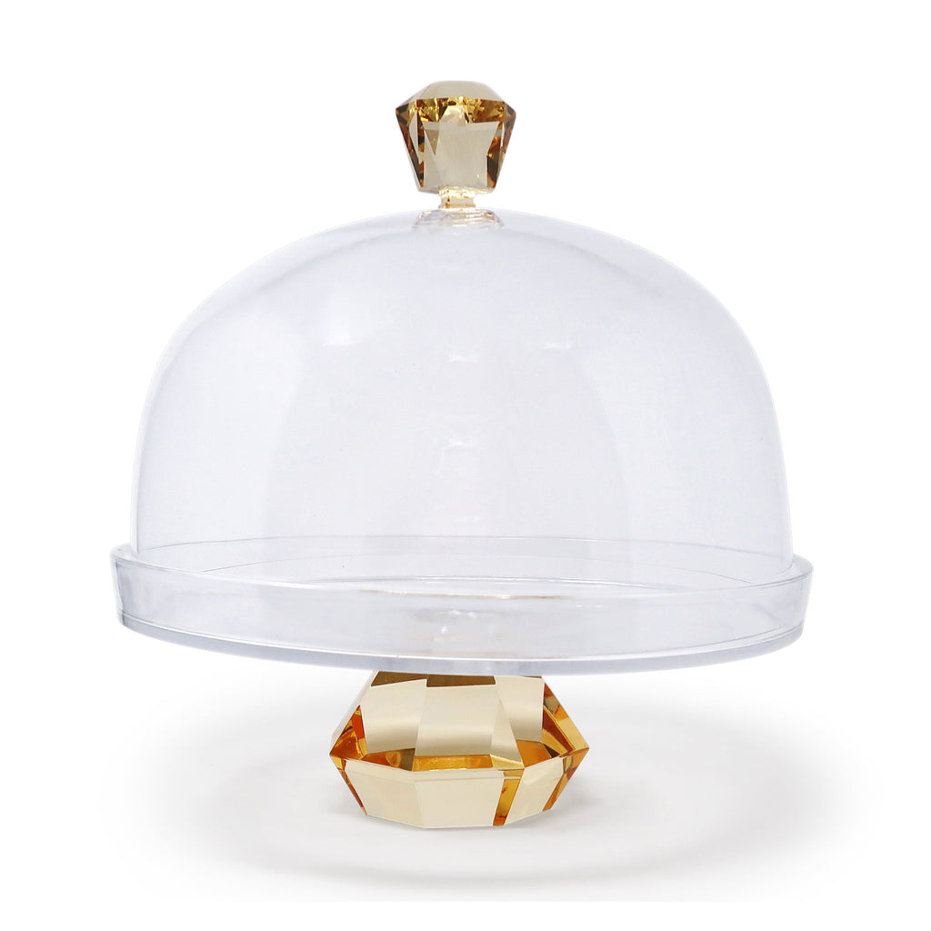 Glass Cake Dome with Colored Diamond Base and Knob, 13"D