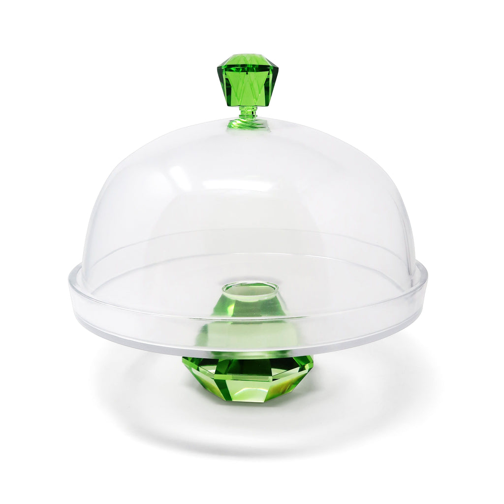 Glass Cake Dome with Colored Diamond Base and Knob, 13"D
