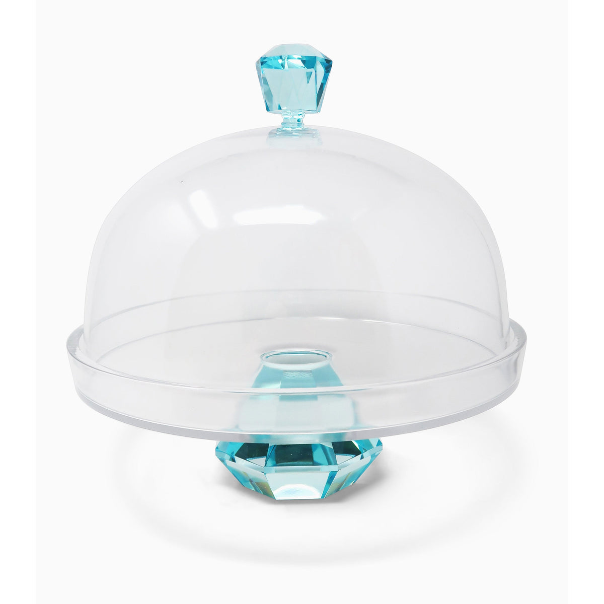 Glass Cake Dome with Colored Diamond Base and Knob, 13"D