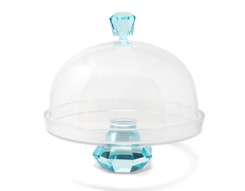 Glass Cake Dome with Colored Diamond Base and Knob, 13"D