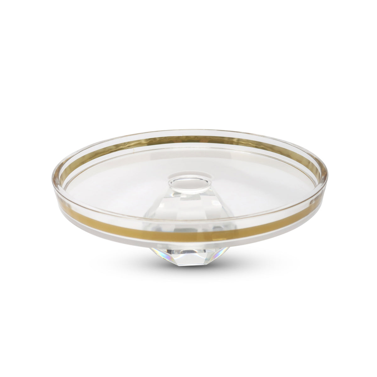 Gold Design Cake Plate with Clear Diamond Shaped Base, 13"D