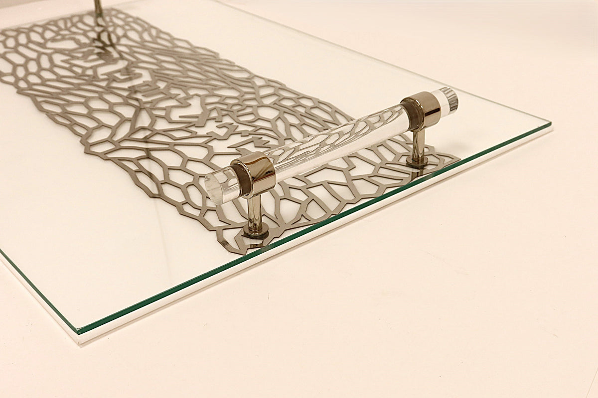Acrylic Challah Tray Gold with Cylinder Handles