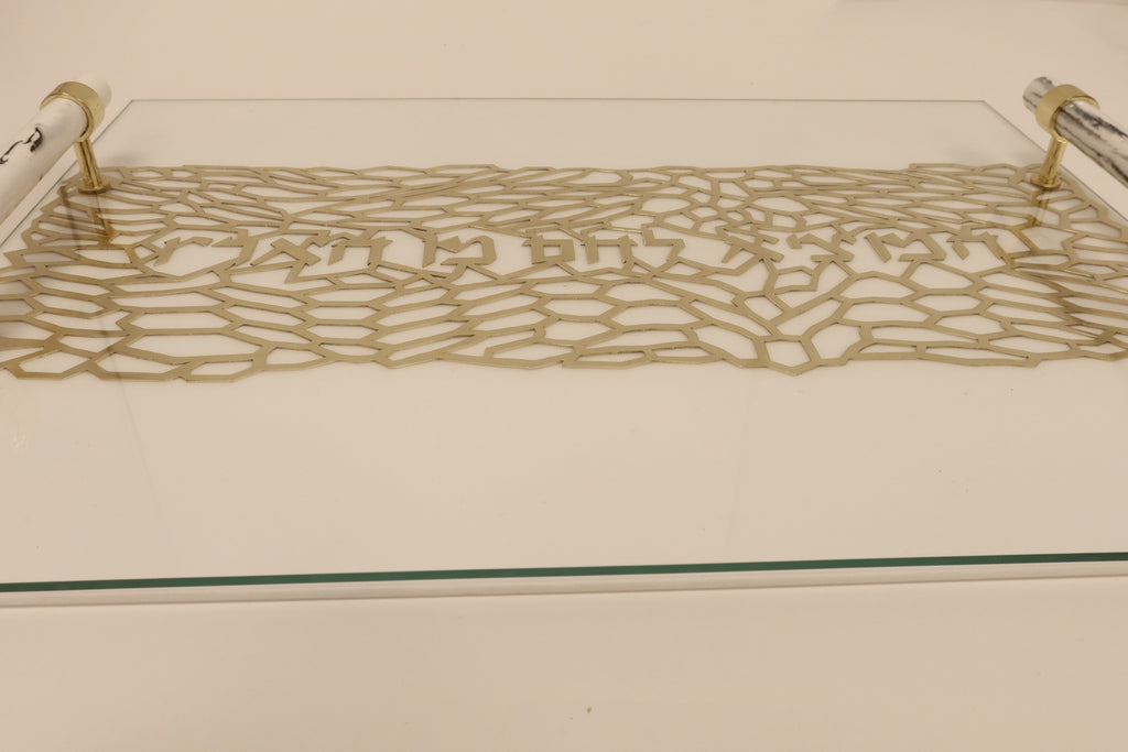 Acrylic Challah Tray Gold with Cylinder Handles
