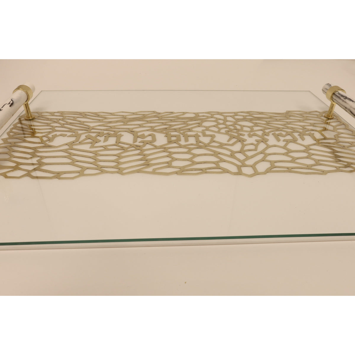 Acrylic Challah Tray Gold with Cylinder Handles