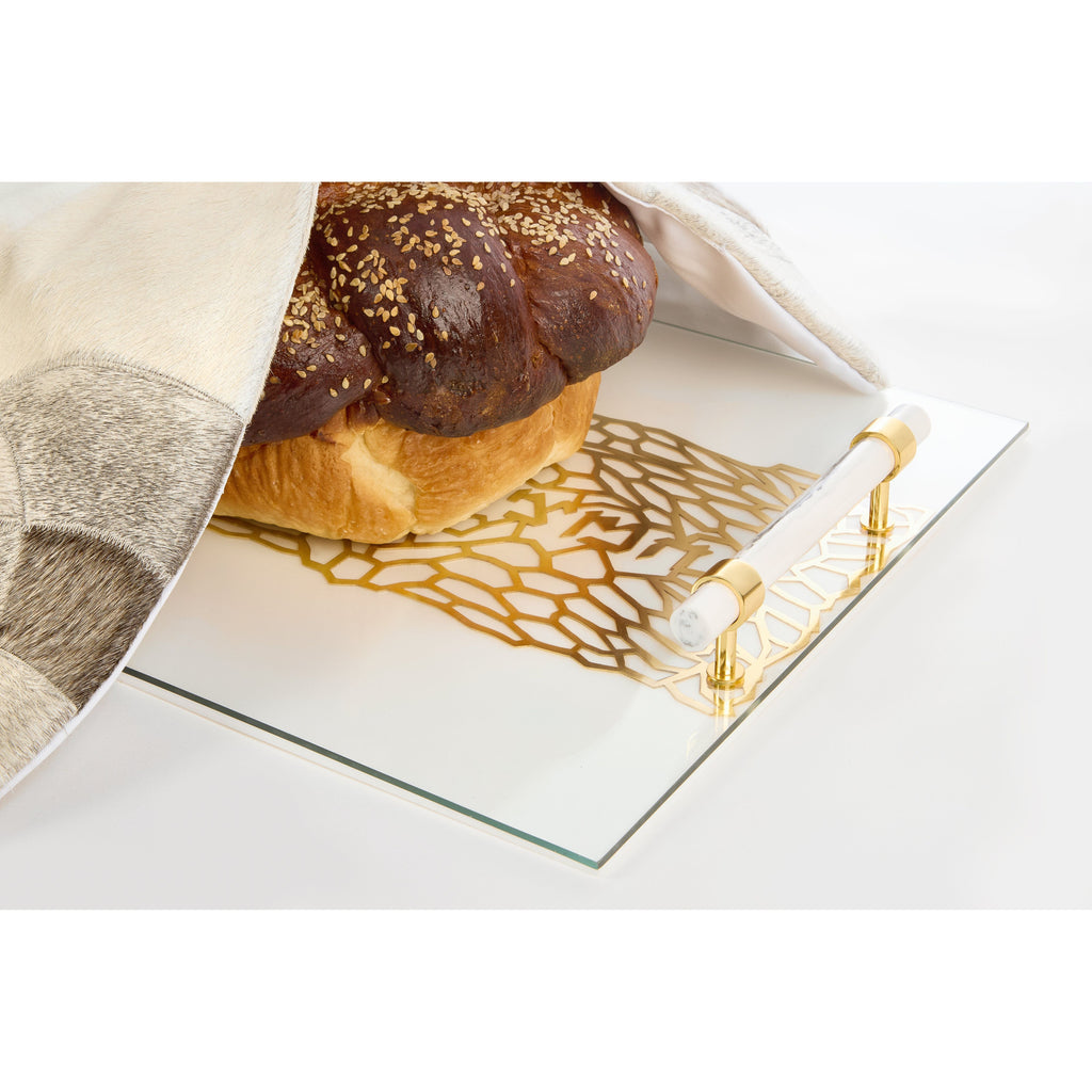 Acrylic Challah Tray Gold with Cylinder Handles