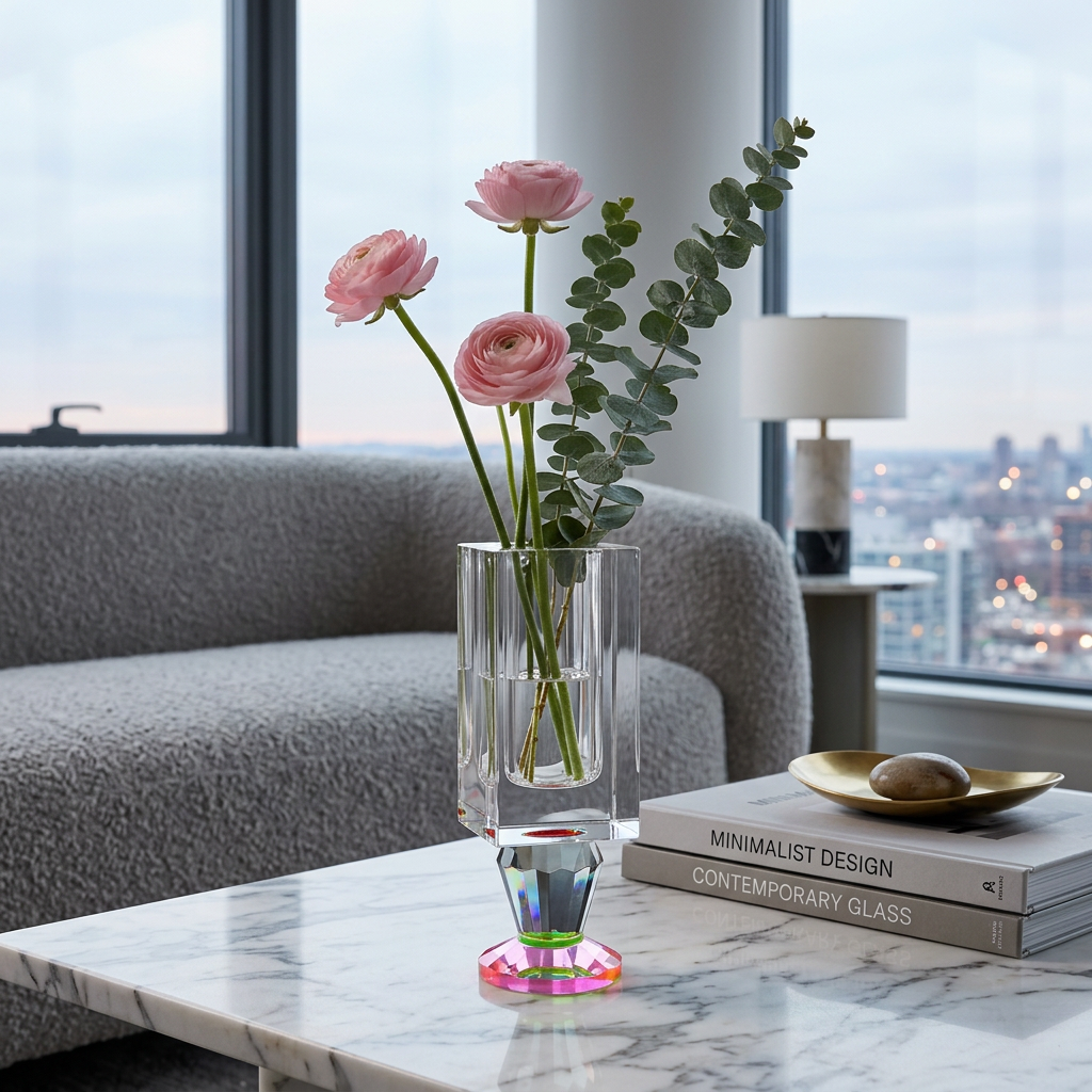 Crystal Vase with Pink and Smoke Color Base (2 Sizes)