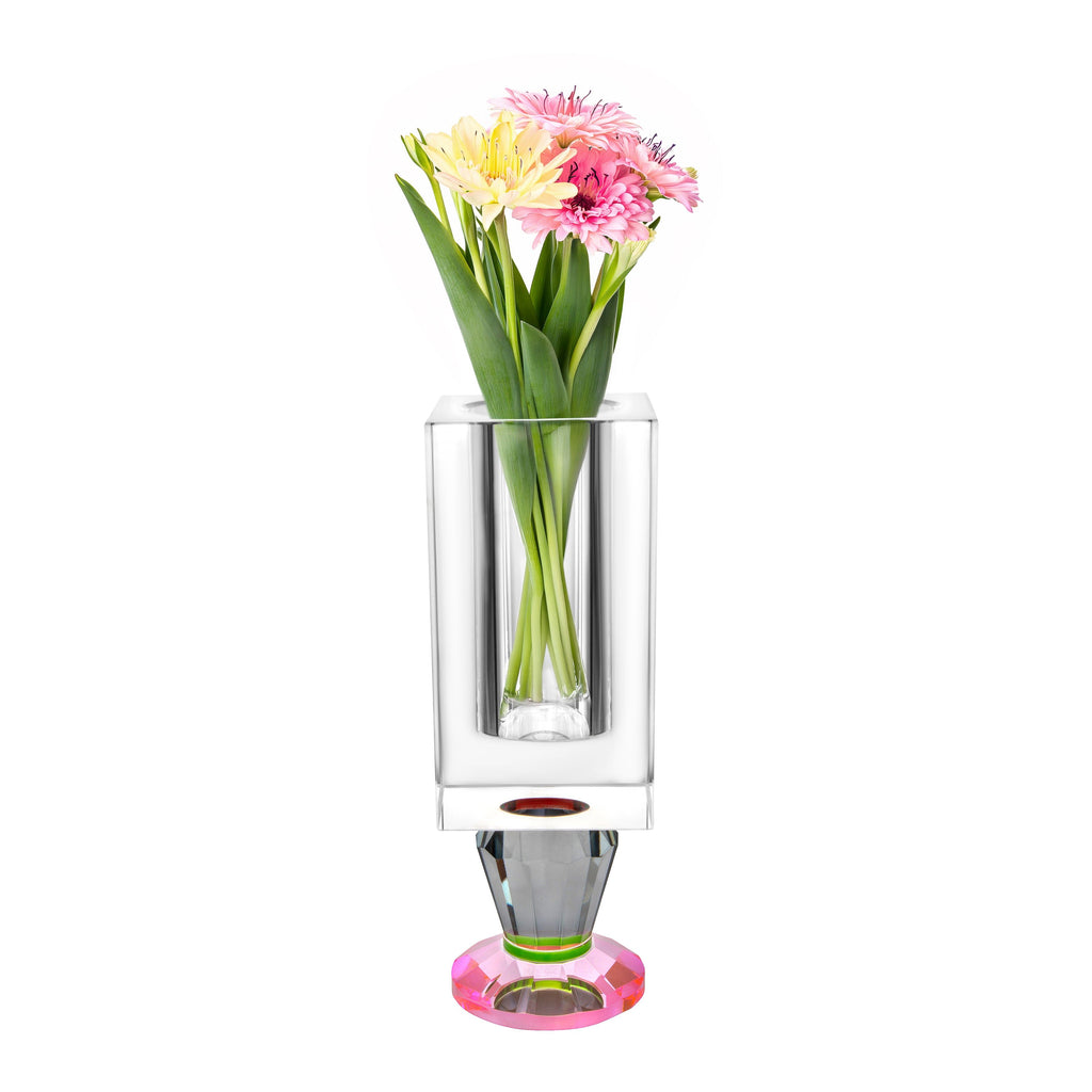 Crystal Vase with Pink and Smoke Color Base (2 Sizes)