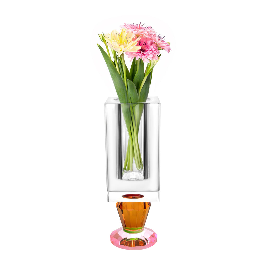 Crystal Vase with Pink and Smoke Color Base (2 Sizes)