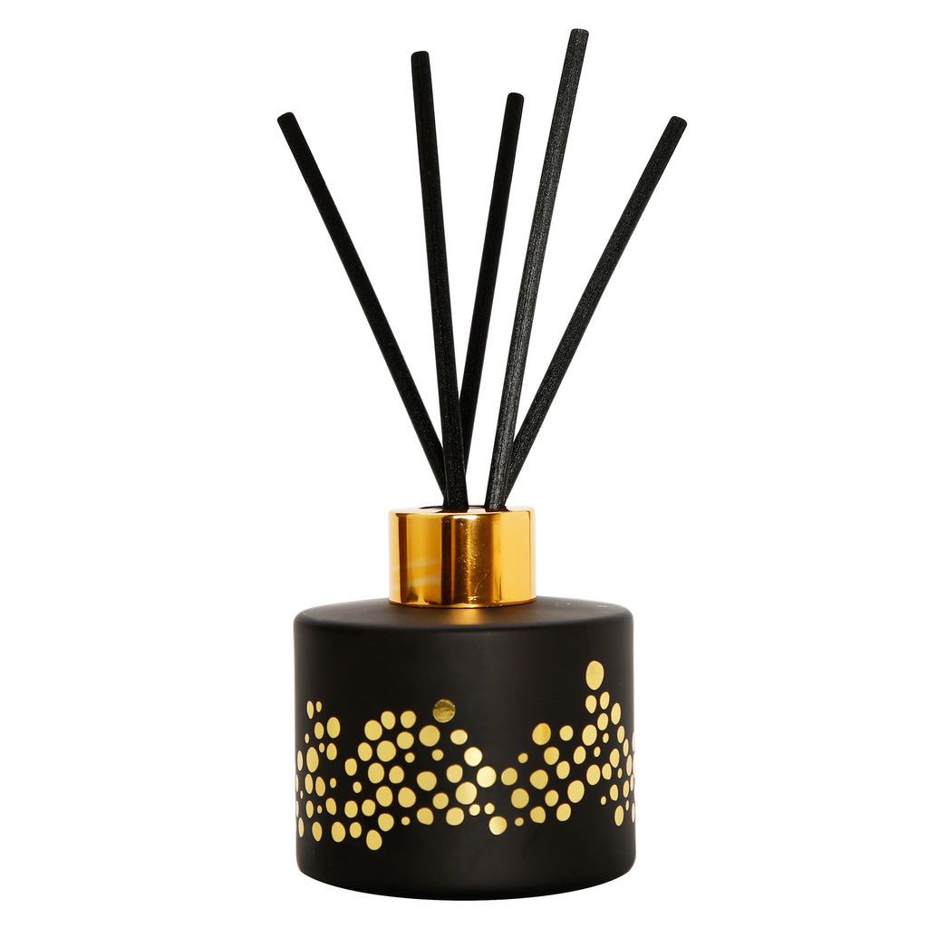 Gold Spotted Black Bottle Diffuser, "English Pear & Frees" aroma