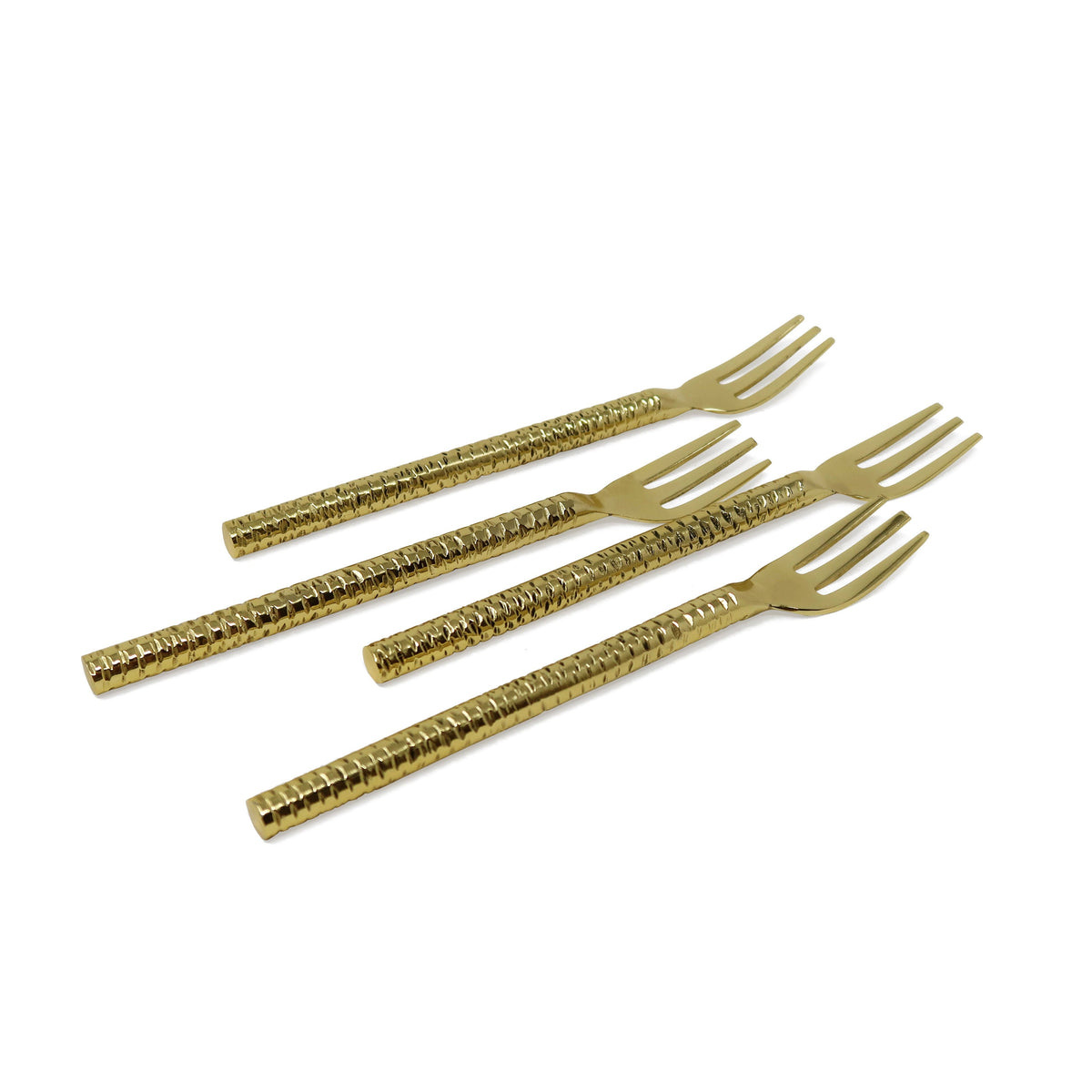 Set of 4 Gold Hammered Dessert Spoons/Forks