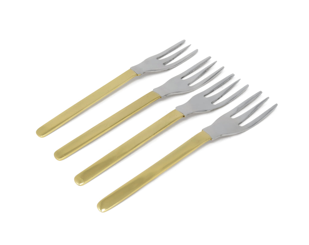 Set of 4 Gold and White Dessert Spoons/Forks