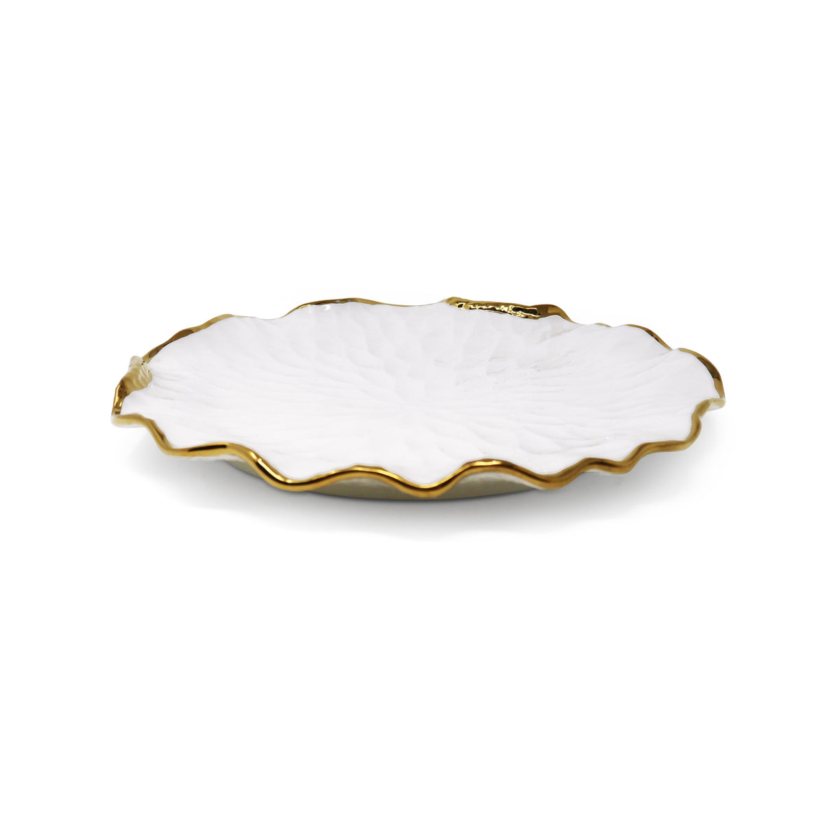 Set of 4 White Dinner Plates New Bone China with Gold Scalloped Edge