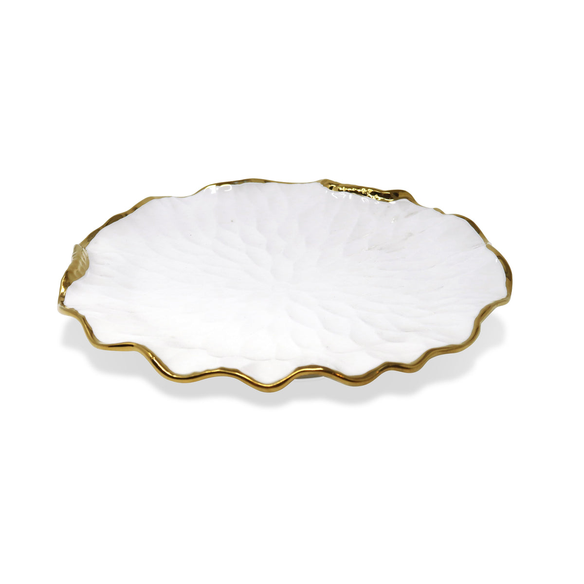 Set of 4 White Dinner Plates New Bone China with Gold Scalloped Edge