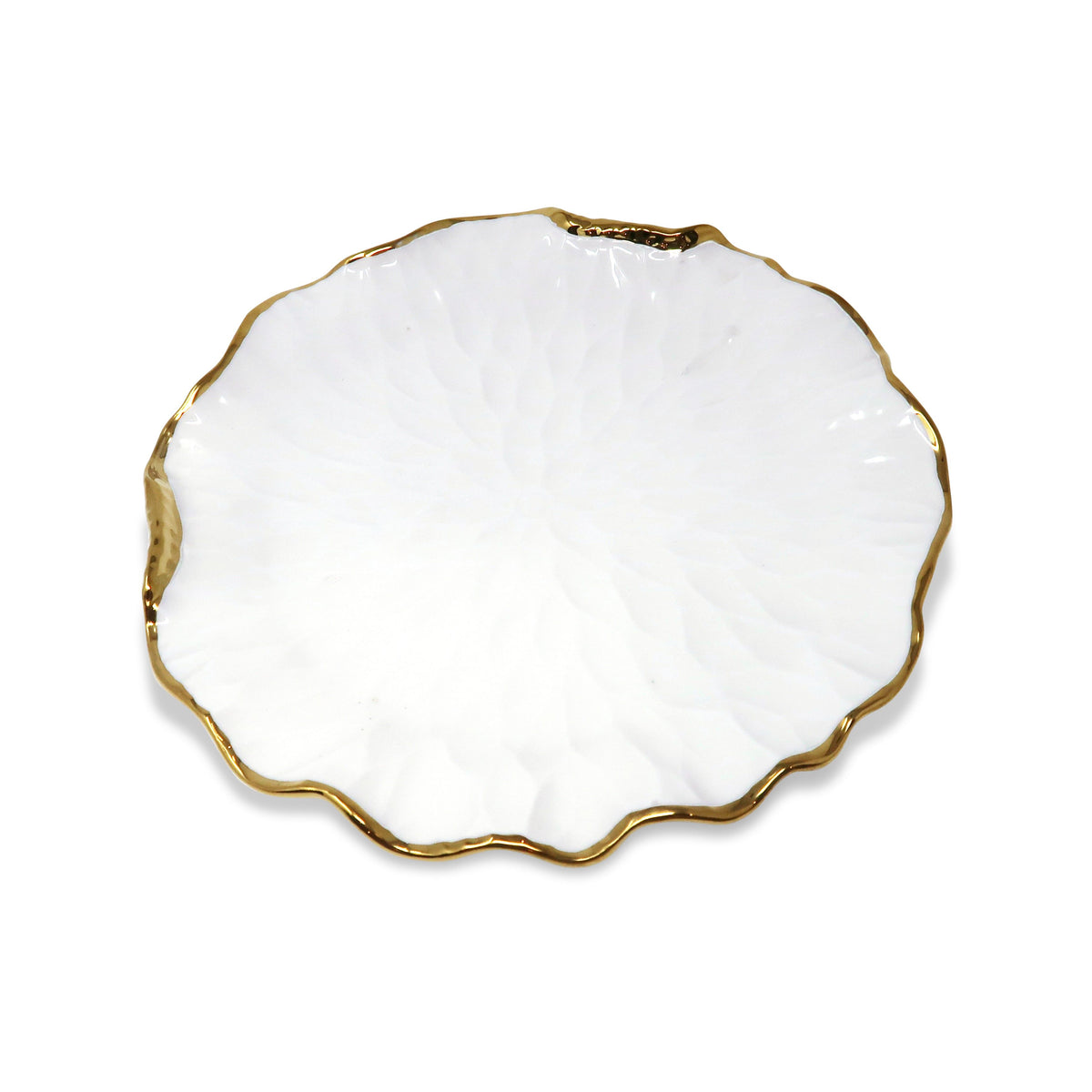Set of 4 White Dinner Plates New Bone China with Gold Scalloped Edge
