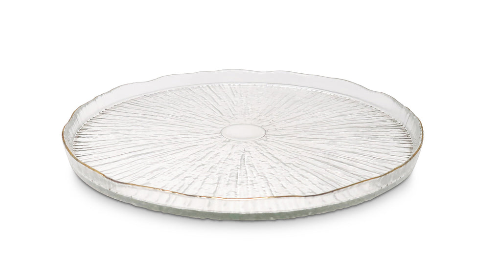 Set of 4 Crystal Glass plates Gold Raised Rim