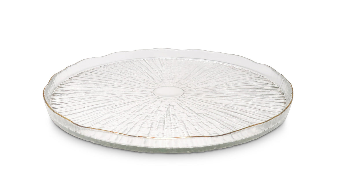 Set of 4 Crystal Glass plates Gold Raised Rim