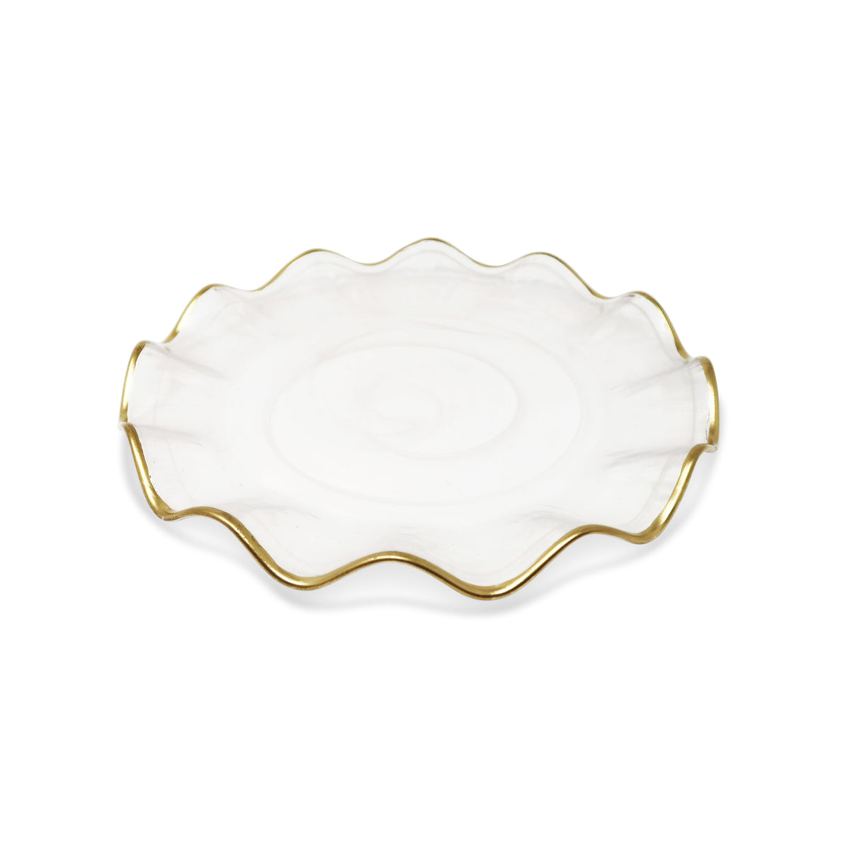 Set of 4 White Alabaster Plates with Gold Ruffled Border