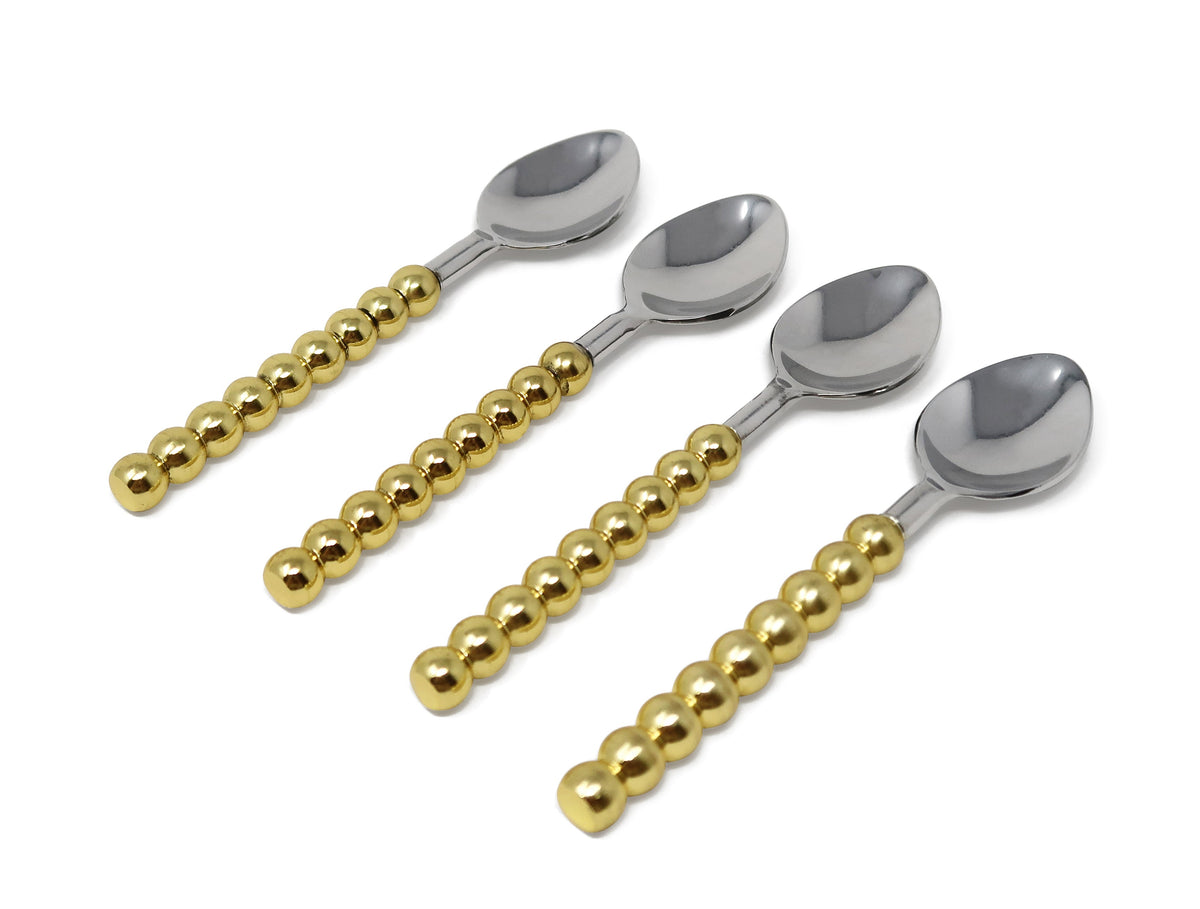 Set of 4 Gold Beaded Handles Dessert Spoons/Forks