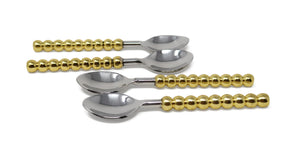 Set of 4 Gold Beaded Handles Dessert Spoons/Forks