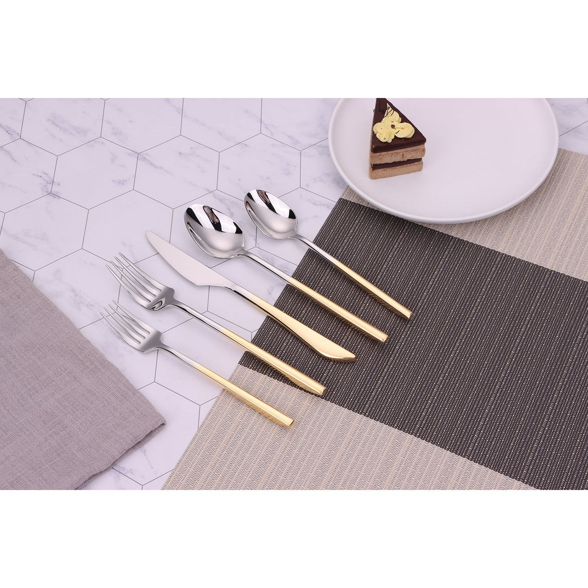 Crownex 20 Pc Flatware Set with Graduated Gold Handles, Service for 4