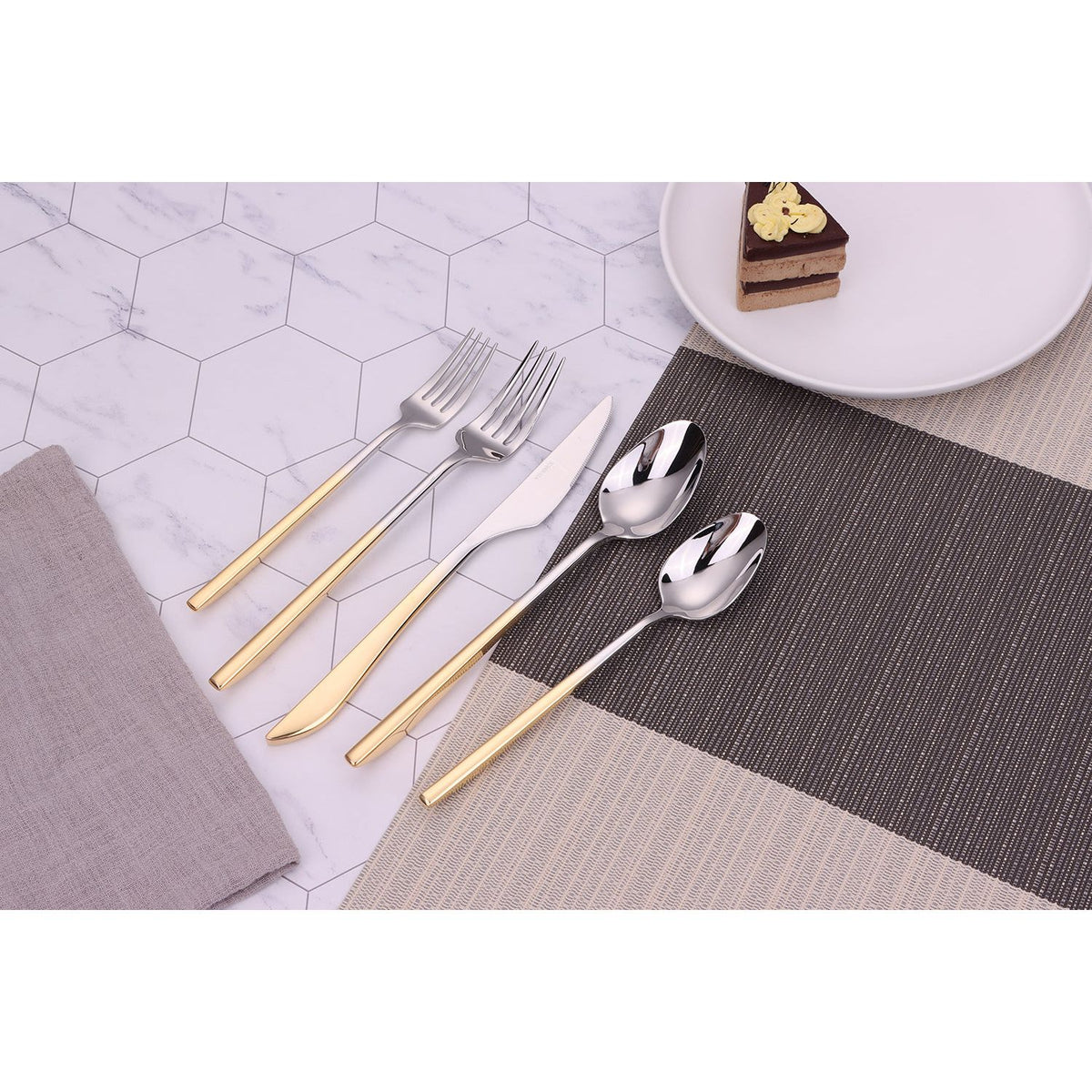 Crownex 20 Pc Flatware Set with Graduated Gold Handles, Service for 4