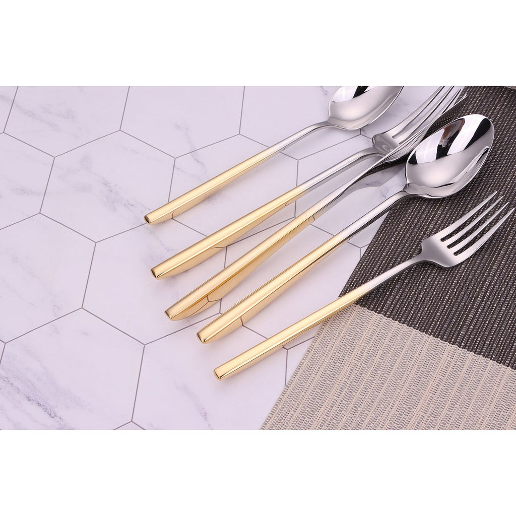 Crownex 20 Pc Flatware Set with Graduated Gold Handles, Service for 4