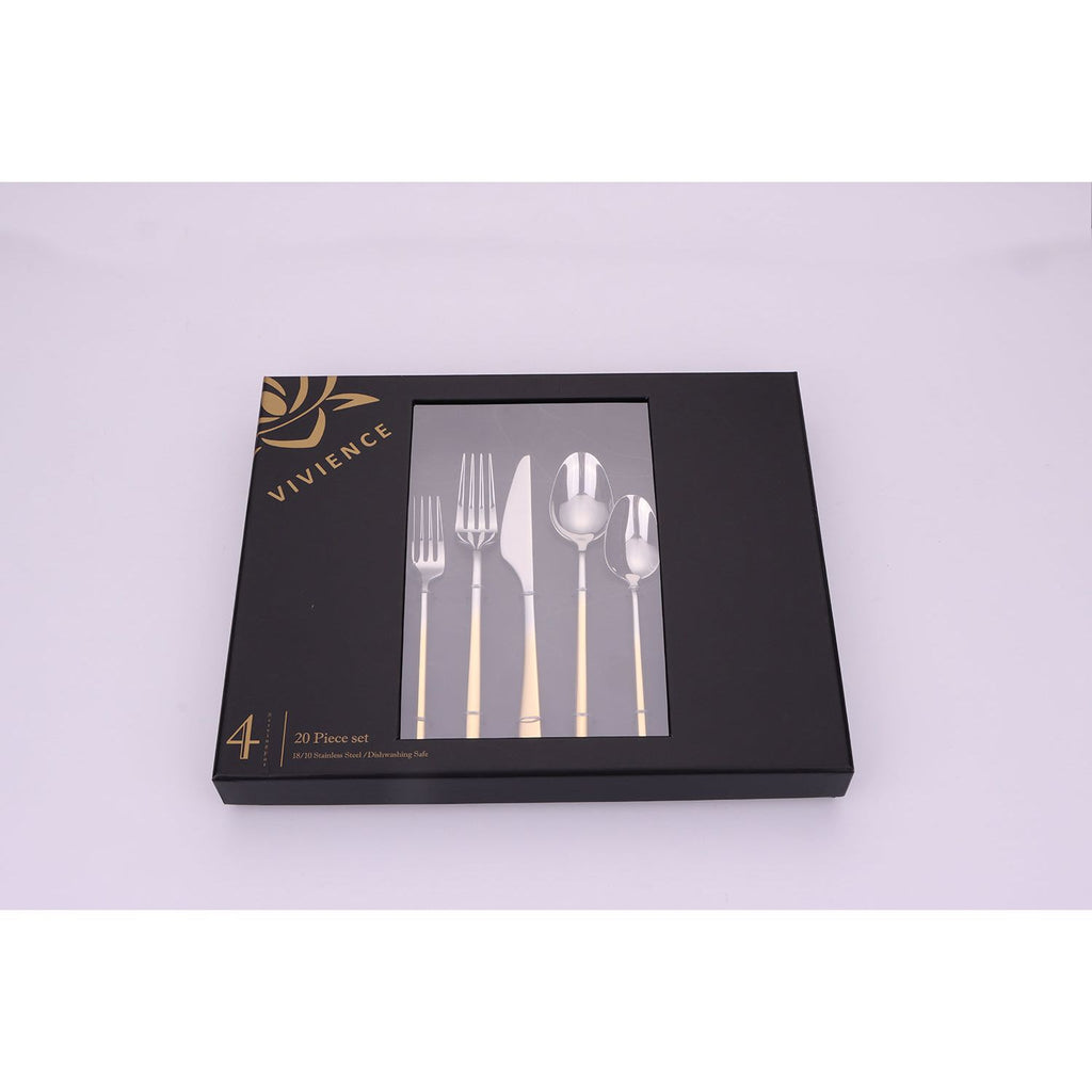 Crownex 20 Pc Flatware Set with Graduated Gold Handles, Service for 4