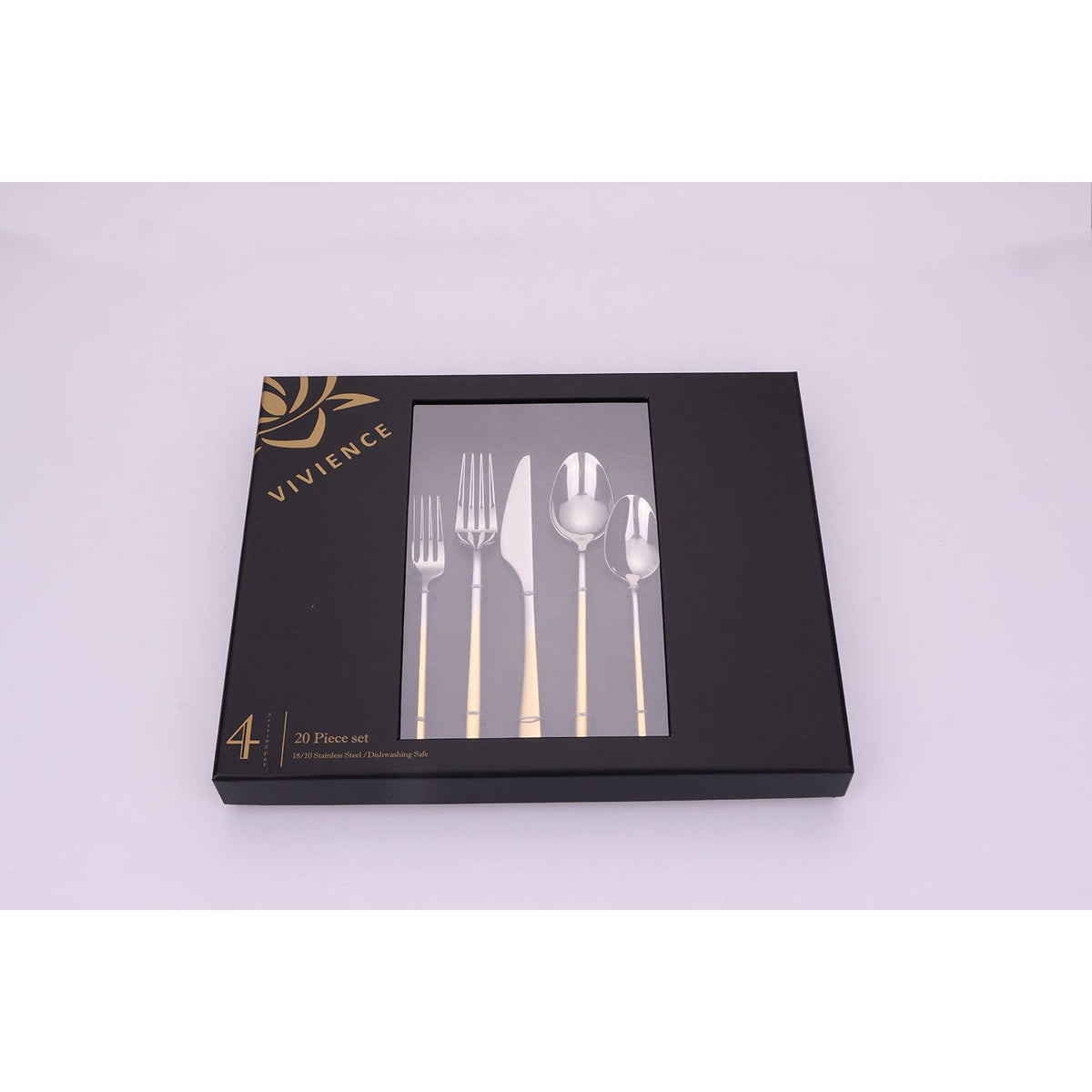 Crownex 20 Pc Flatware Set with Graduated Gold Handles, Service for 4