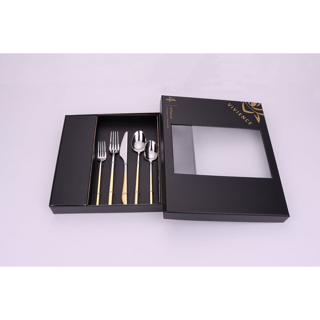 Crownex 20 Pc Flatware Set with Graduated Gold Handles, Service for 4