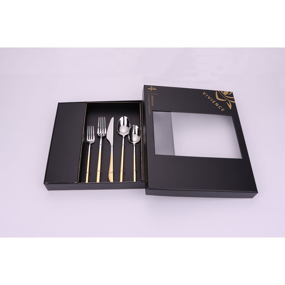 Crownex 20 Pc Flatware Set with Graduated Gold Handles, Service for 4