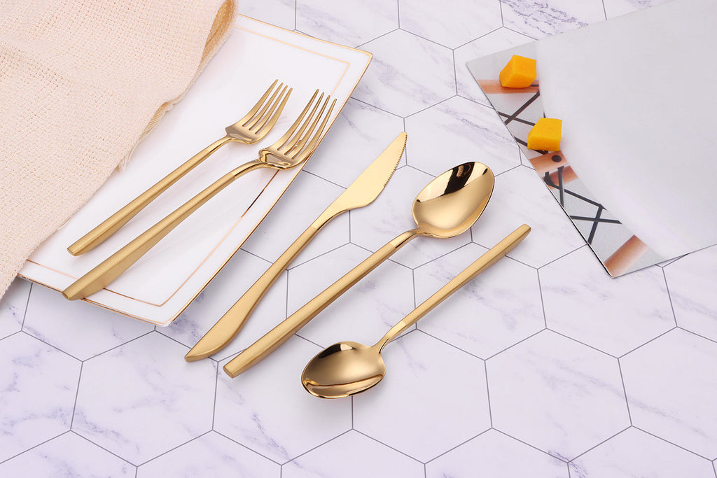 Crownex 20 Pc Gold Flatware Set with Matte Handles, Service for 4