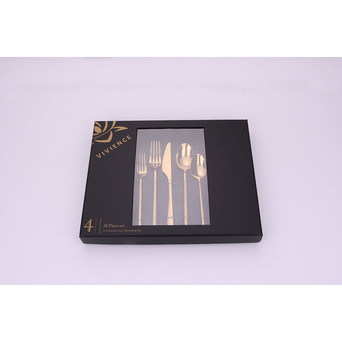 Crownex 20 Pc Gold Flatware Set with Matte Handles, Service for 4