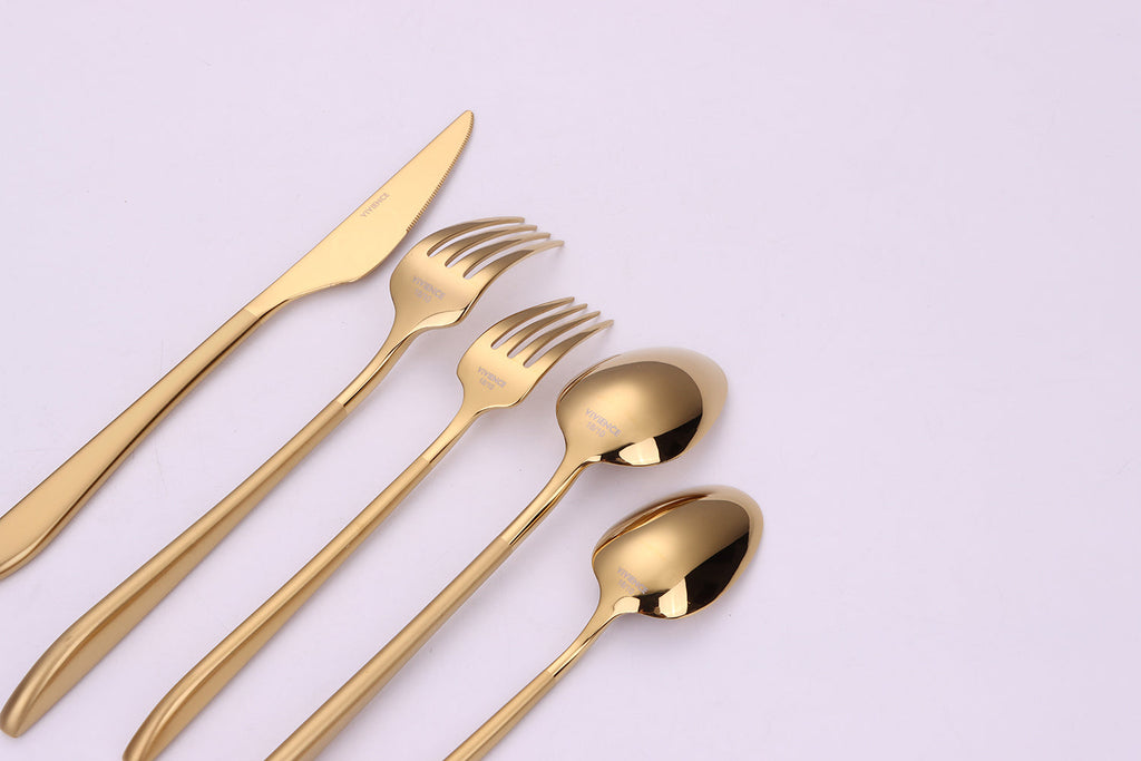 Crownex 20 Pc Gold Flatware Set with Matte Handles, Service for 4