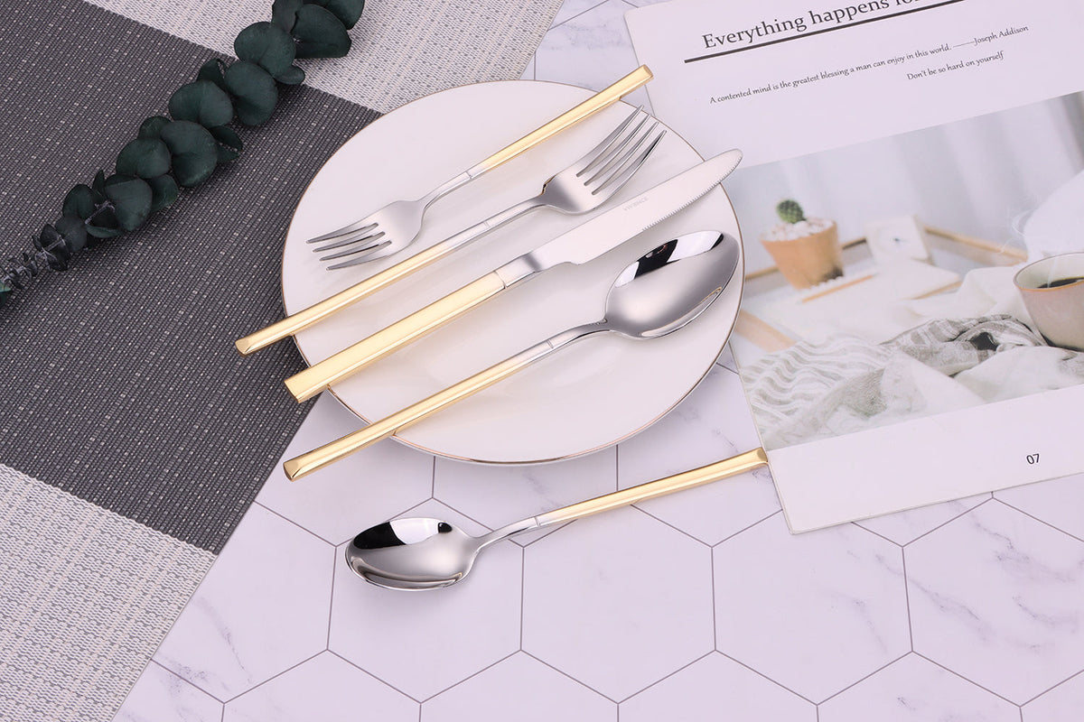 Simplicite 20 Pc Flatware with Graduated Gold Handles, Service for 4