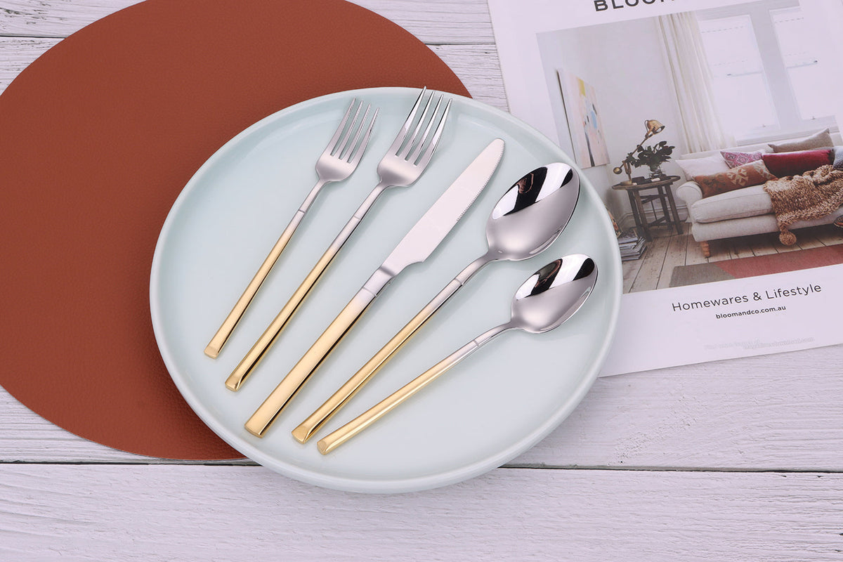Simplicite 20 Pc Flatware with Graduated Gold Handles, Service for 4