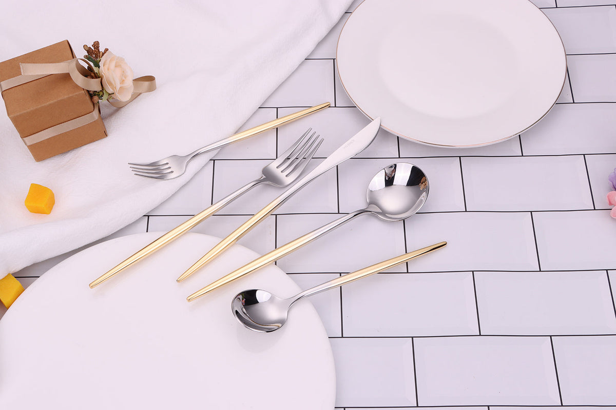 Morne 20 Pc Flatware Set with Graduated Gold Handles, Service for 4