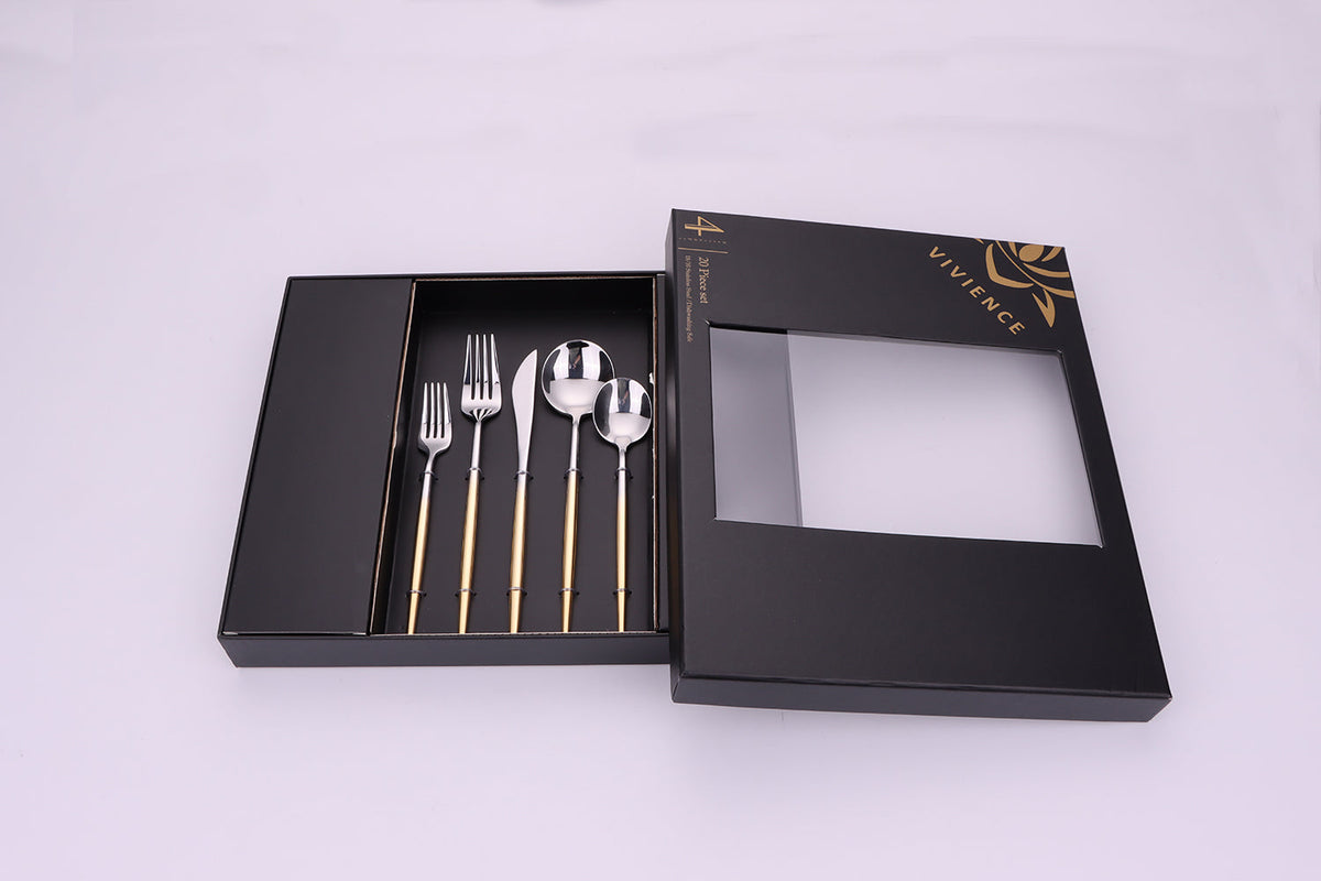Morne 20 Pc Flatware Set with Graduated Gold Handles, Service for 4