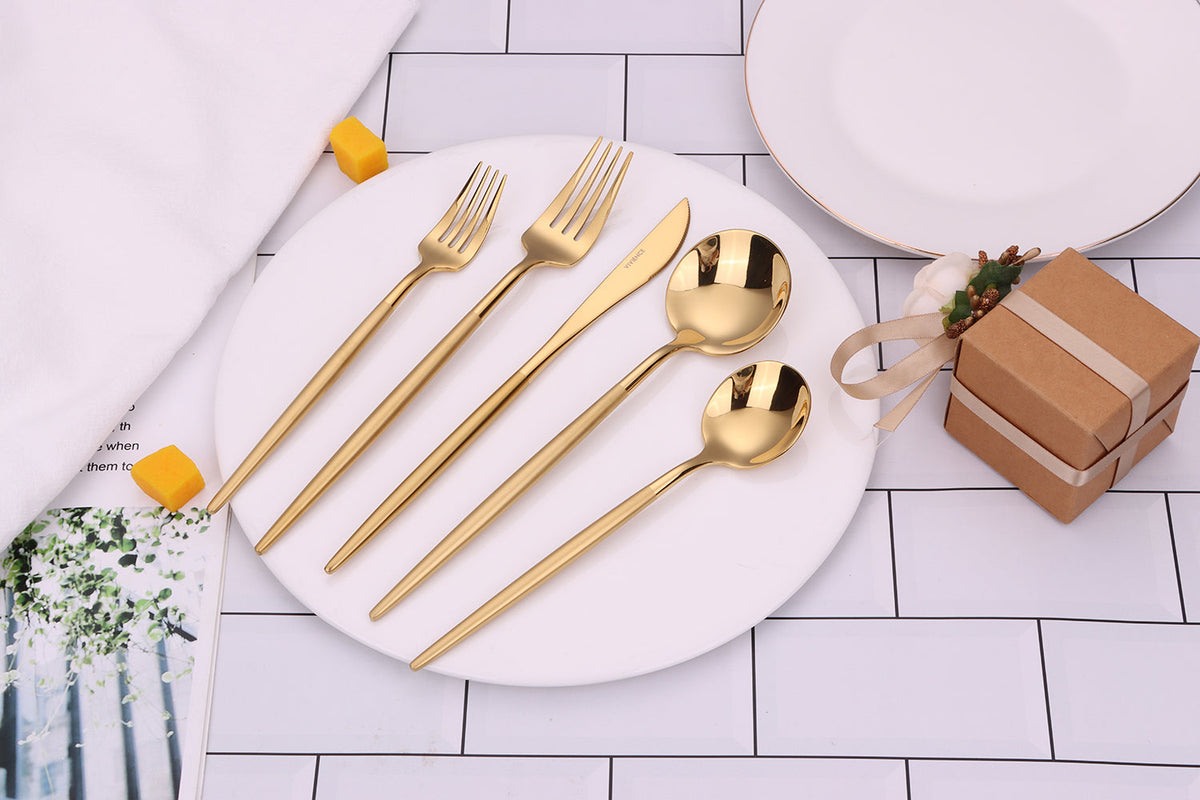 Morne 20 Pc Gold Flatware Set with Matte Handles, Service for 4