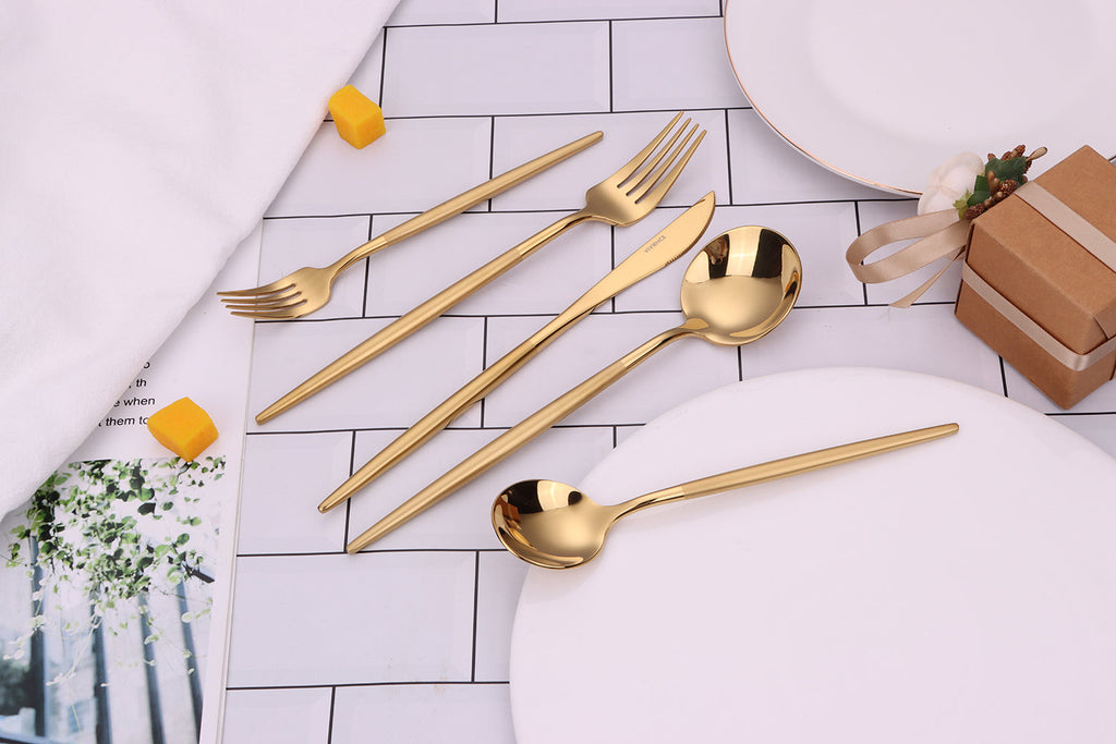 Morne 20 Pc Gold Flatware Set with Matte Handles, Service for 4