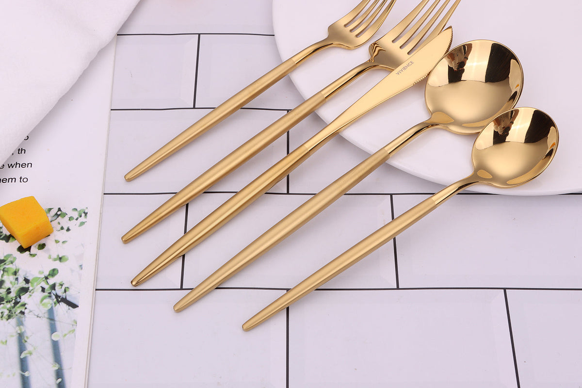 Morne 20 Pc Gold Flatware Set with Matte Handles, Service for 4